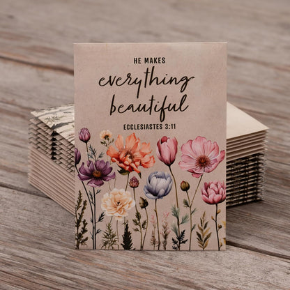 He Makes Everything Beautiful - Pollinator Wildflower Mix Seed Packets - 25 Seed Packs - Perfect Eco-Friendly Gift for Gardeners & Friends - Non GMO Seeds