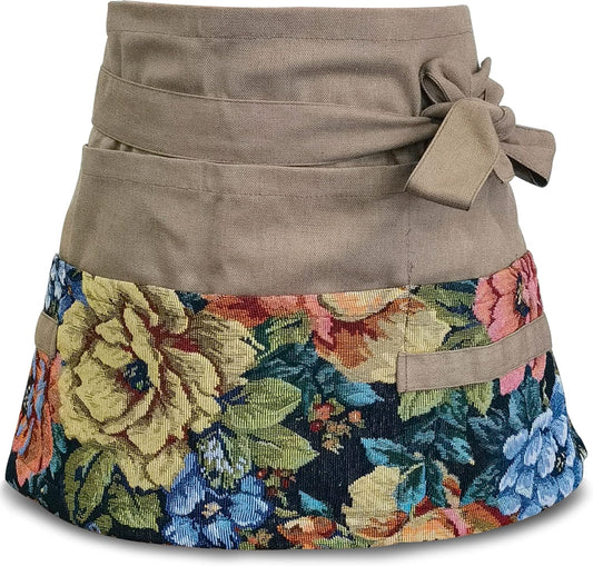 Garden Apron for Woman, Serve Apron Cute, Flora Half Apron with 8 Pockets, Valentines Gift for Mom Wife Girlfriend