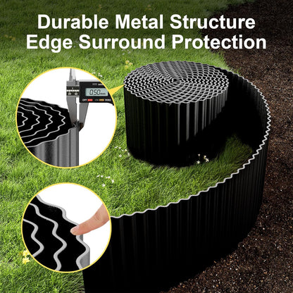 Land Guard Corrugated Garden Edging Border, 6" x 50' Landscape Paver Edging, Tall Landscape Edging, Fence for Garden, Flower Bed, Lawn and Landscape Edging (Glossy Black)