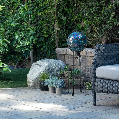 Alpine Corporation 10" Diameter Indoor/Outdoor Glass Mosaic Gazing Globe Yard Decoration, Peacock Feather Design