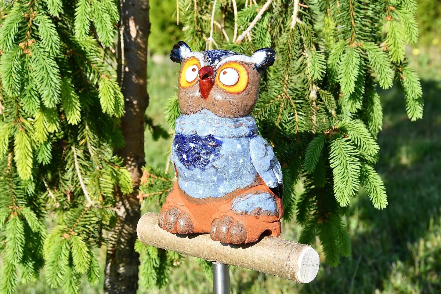 Ceramic Garden Decor - Owl Lawn Stake - Outdoor Statue - Perfect, Unique Gifts for Gardeners Woman, Men, Yard Gifts - Handmade, Frostproof