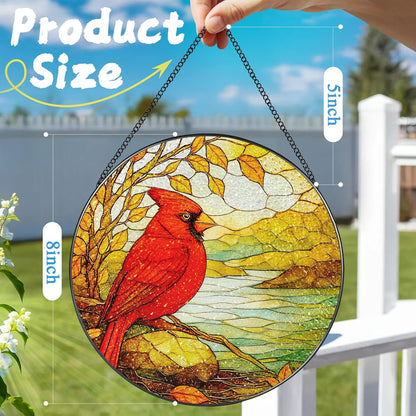 Stained Glass Window Hanging, 8 Inch Cardinal Stained Glass Suncatcher, Memorial Sun Catchers Indoor Window, Memorial Gifts, Sympathy Gift for Loss, Red Bird Decor, Cardinal Gift