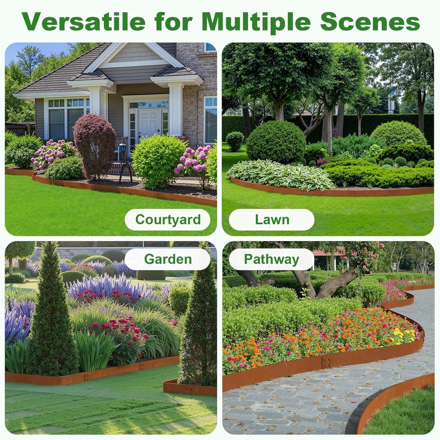 Co-rten Steel Landscape Edging 10" H x 40" L, 6 Pack Heavy Duty Metal Garden Edging, 20Ft Pre-Rustyed Steel Edging, Bendable Metal Edging for Landscaping, Yard, Tree, Flower Bed