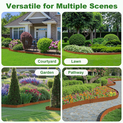 Co-rten Steel Landscape Edging 10" H x 40" L, 6 Pack Heavy Duty Metal Garden Edging, 20Ft Pre-Rustyed Steel Edging, Bendable Metal Edging for Landscaping, Yard, Tree, Flower Bed