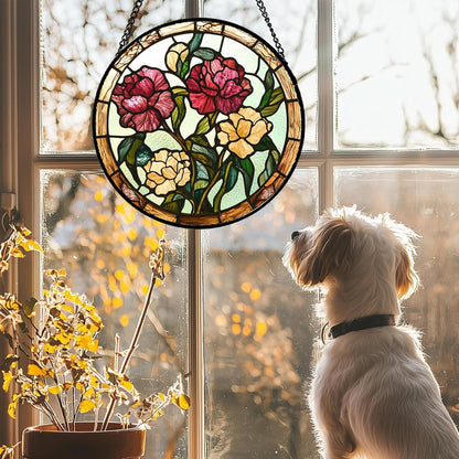Stained Glass Window Hanging - Birth Flower Carnation Suncatcher for Doors Garden Yard Red Yellow Sun Catchers Decor Christmas Mother's Day Birthday Gifts for Teacher Women Mom Nana 6.3 in