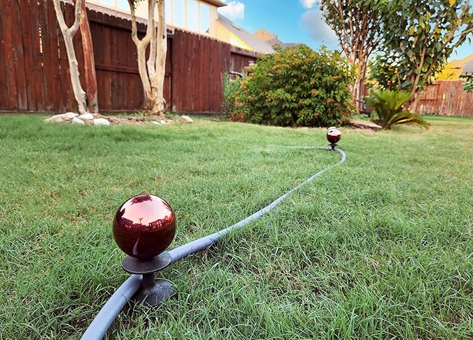 Lulu Decor, Garden Red Gazing Ball Hose Guide, Set of 2. Strong and Decorative Hose Guide that Protects Your Plants and Provides Elegance to Your Garden
