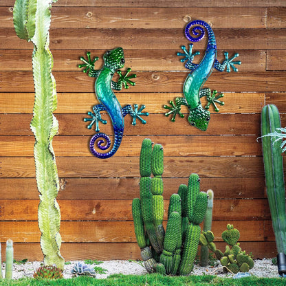 HONGLAND Metal Gecko Wall Art 15 Inch Lizard Outdoor Decor Lizards Garden Sculpture for Yard Fence 2 Pack