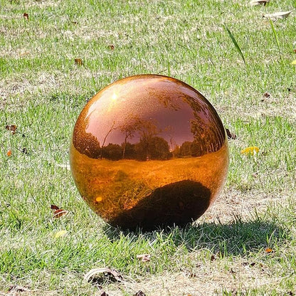 Stainless Steel Gazing Globe Mirror Ball, Decorative Gazing Balls for Garden, Reflective Smooth Garden Ball Sphere for Outdoor Yard Decoration (Orange, Dia: 10 inch)