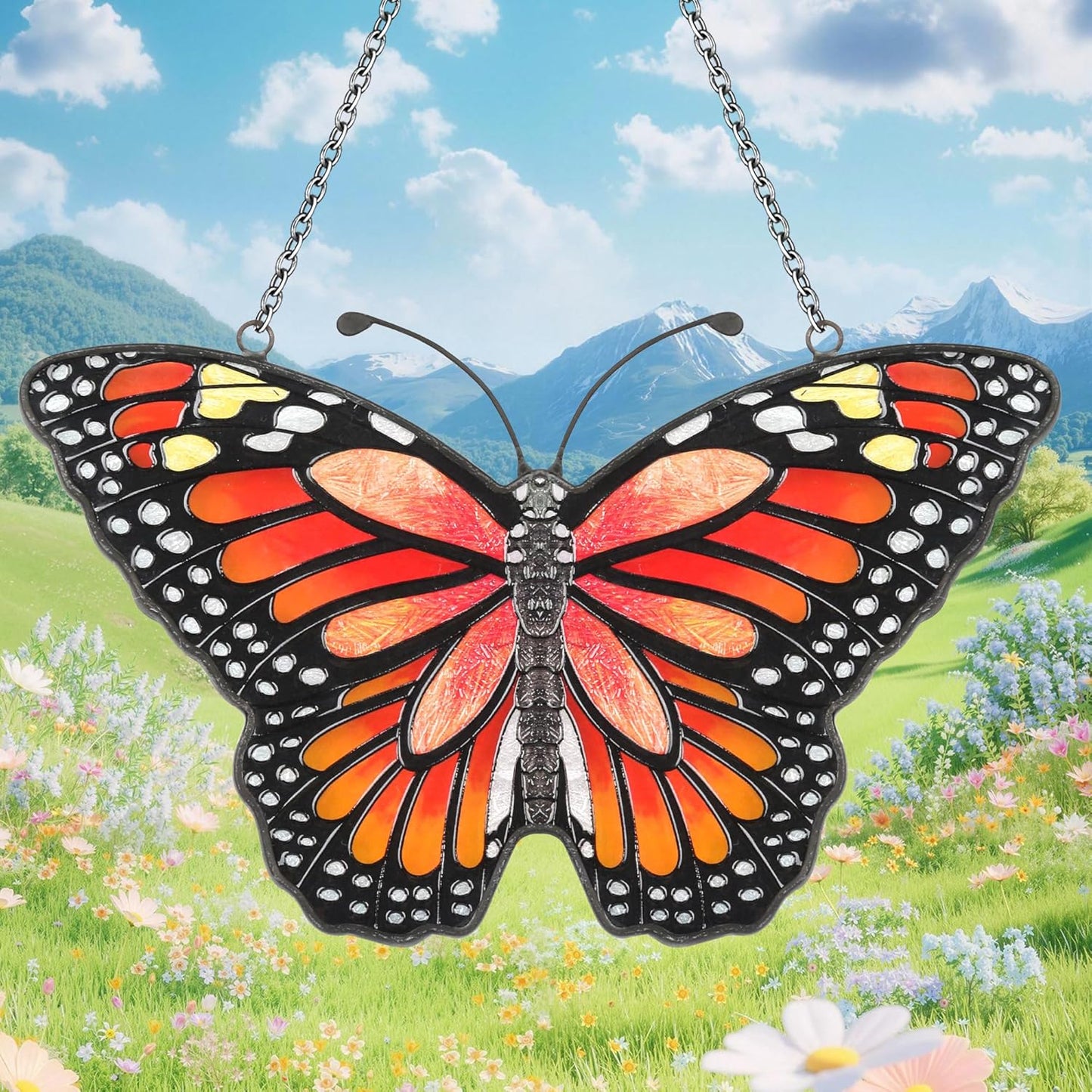 Butterfly Suncatcher Stained Glass Window Hanging Butterfly Ornaments Gift for Mom, Women, Wife, Mother's Day (Orange)