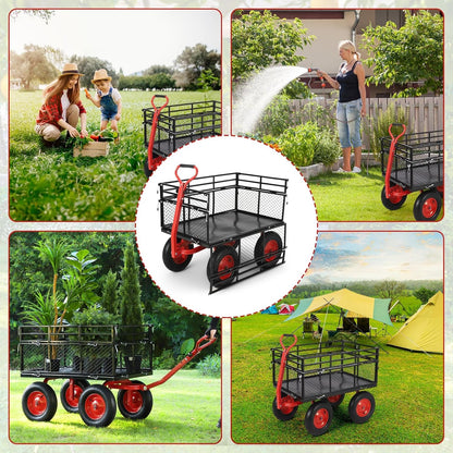 1400 Lbs Heavy Duty Utility Garden Carts and Wagons with 180° Rotating Handle and Removable Sides, Steel Yard Dump Wagon Carts with 16" All Terrain Tires