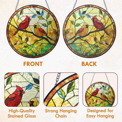 FLAGWIX Christmas Red Cardinal Gifts for Women Men - Stained Glass Window Hanging 10 in - Sun Catchers Indoor Window for Home Decor, Sympathy Bereavement Cardinal Memorial Gift, Christmas Decorations