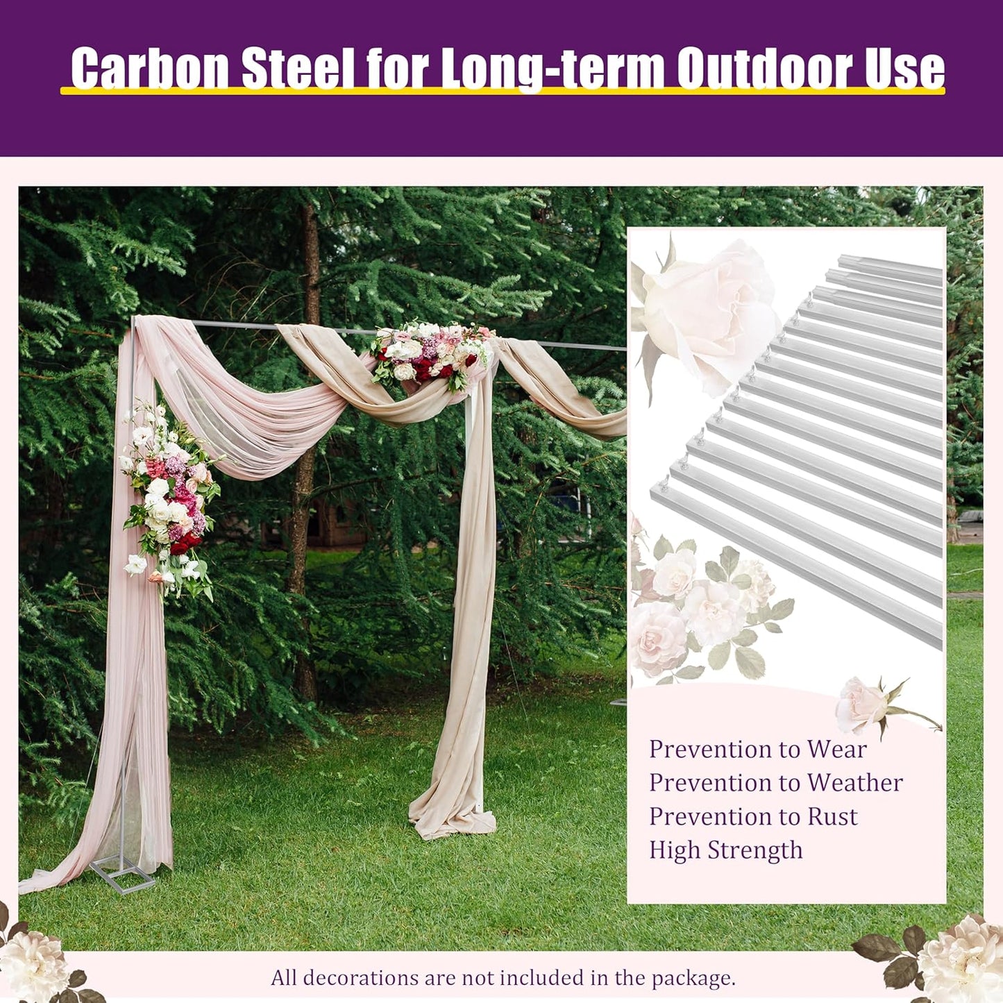 Wedding Arch Backdrop Stand, 19.7 x 9.8 FT Silver Wedding Arches Square Carbon Steel Balloon Arch Stand, Garden Arbor Frame for Birthday Party Photo Booth Background Decoration