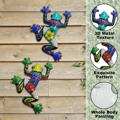 John's Studio 2Pcs Metal Frog Wall Decor Outdoor Garden Hanging Art Sculptures Home Ocean Theme Decorations for Kitchen Bathroom and Pool