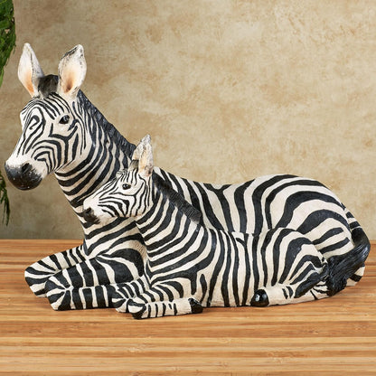 Touch of Class Zebra and Foal Table Sculpture - Resin - Black, White - African Safari Collectible for Bedroom, Living Room, Office, Bookshelf, Mantel, Entryway, Foyer, Nursery