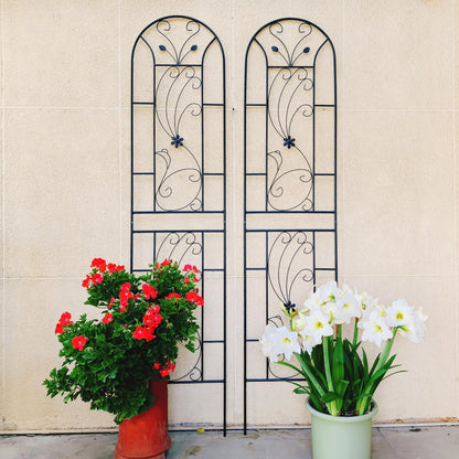 Metal Garden Trellis Rustproof Trellis for Climbing Plants Outdoor Flower Support Peacock Style (Black-2 Pack, 86.7"x19.7")