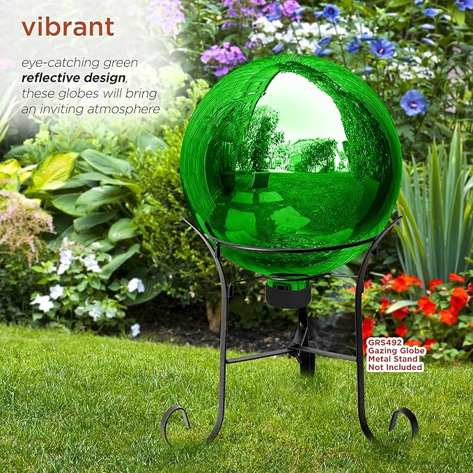 Alpine Corporation 10" Diamater Indoor Outdoor Glass Gazing Globe Festive Yard Decor, Green