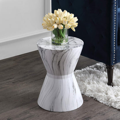 JONATHAN Y TBL1020A African Drum 17.3" White Marble Finish Ceramic Indoor/Outdoor Garden Stool, Contemporary, Midcentury, Modern, Scandinavian, Side Table, Plant Stand,Spill-Proof, White Marble Finish