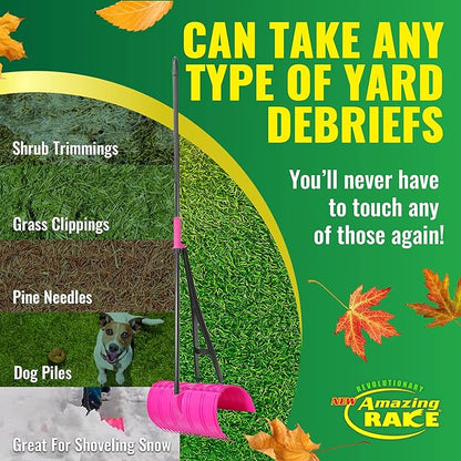 Amazing Rake Back Saving Garden Rake ― Leaf Rakes for Gardening ― Leaf Picker Upper ― Heavy Duty Leaves Claw & Rakes Lawns Garden Tool ― Easy Leaf & Grass Grabber Without Bending Over ― Hot Pink