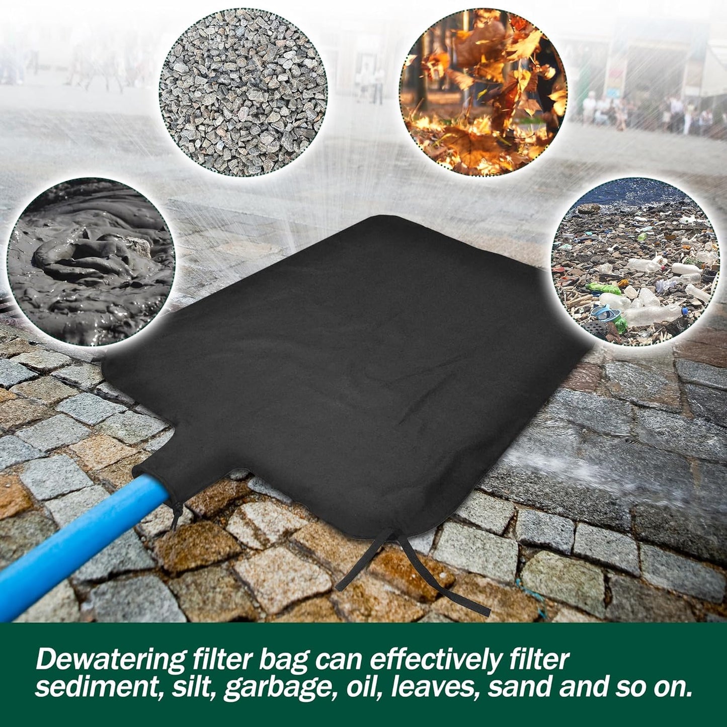 4 x 6ft Large Dewatering Bags with Drawstring Dewatering Filter Bag Silt Oil Sludge Sediment Filter Bag Non Woven Geotextile Fabric Filter Bags for Construction Sites Dredging