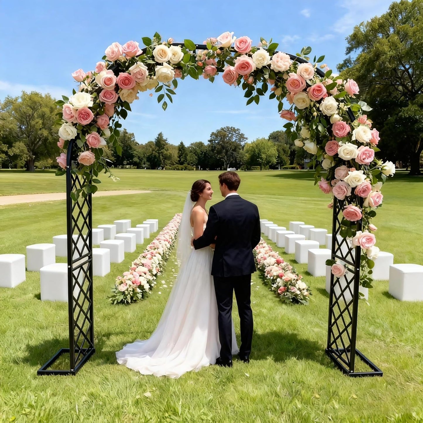 Metal Garden Arbor, Heavy Duty Metal Garden Arch Trellis for Climbing Plants, Decorative Archway Wedding Arch Frame for Patio, Backyard, Patio, Lawn, Pathway, Black