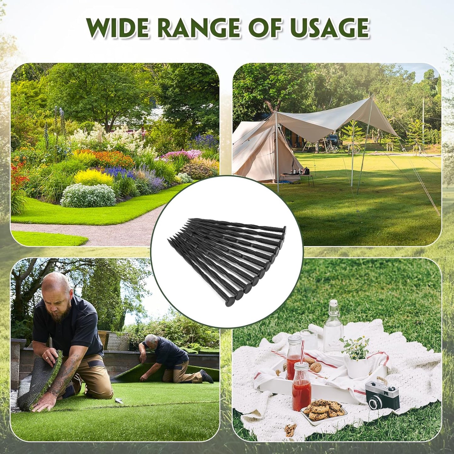 Landscape Edging Stakes, 200 Pcs 8" Plastic Garden Spikes, Spiral Nylon Anchoring Spikes for Paver Edging, Weed Barriers, Artificial Turf, Tent, Grass Pathway and More, Black