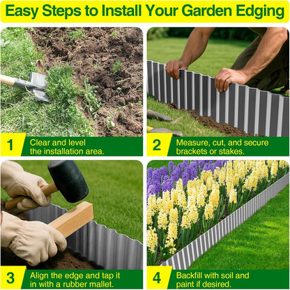 MIXC Corrugated Metal Garden Edging, Landscape Border for Lawn, Flower Bed & Paver (Silver, 10 Inch × 25FT)