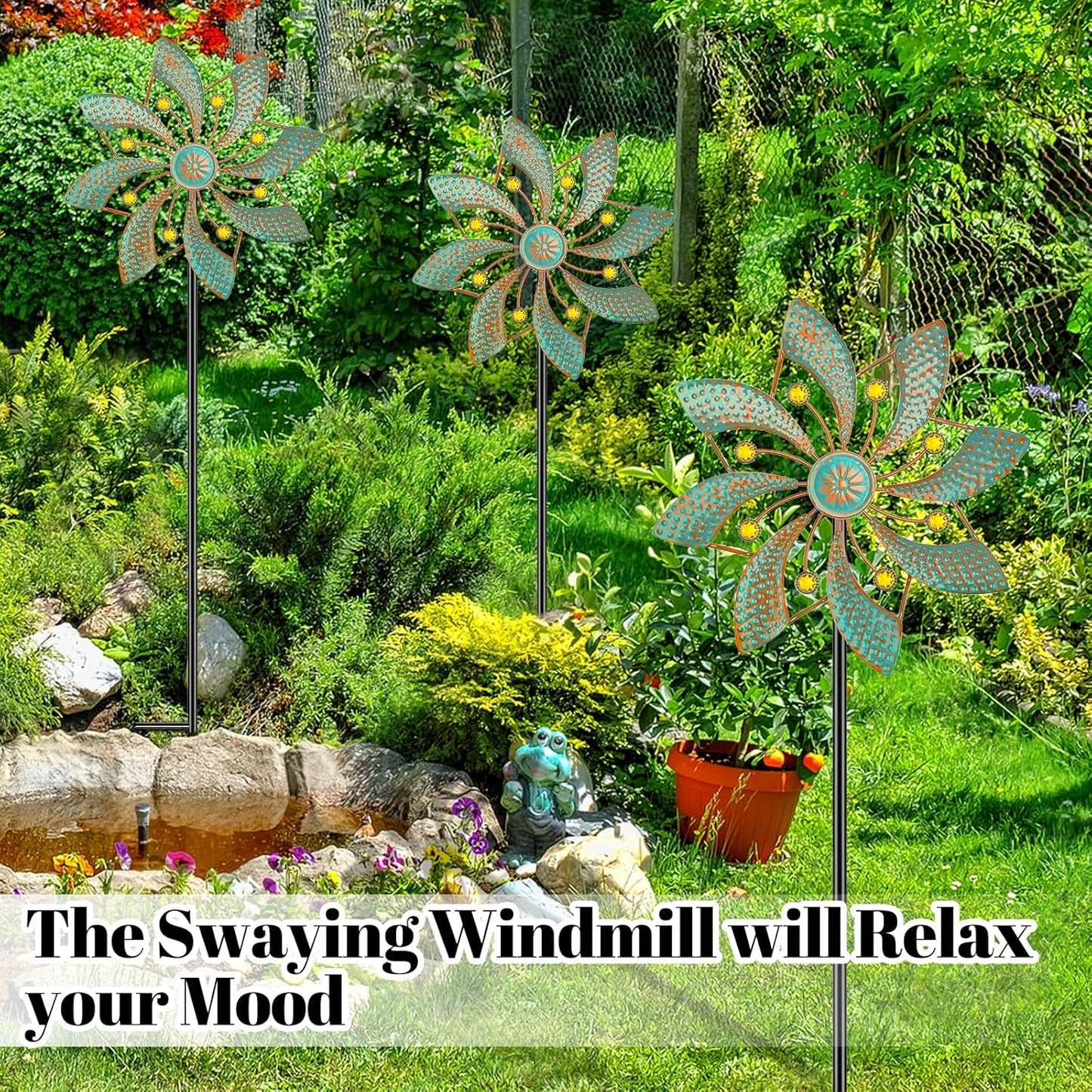 Wind Sculpture for Outside Standing Vintage Wind Spinner Yard Art Decorations Metal Windmill for Outdoor Patio Lawn Garden Decor (2pcs-Green)