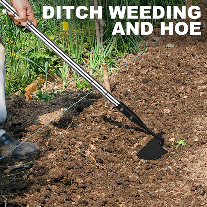 Warren Hoe, Carbon Steel Triangle Garden Hoe with Stainless Steel 57" Adjustable Long Handle, Heavy Duty Gardening Hand Tools Hoe for Ridging Weeding Digging Loosening Edging Soil, balck