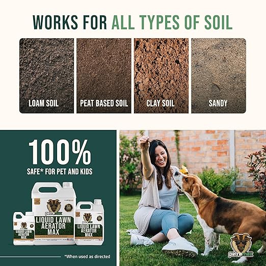 PetraMax Liquid Aeration for Lawn with Humic & Fulvic Acid Biostimulants, Liquid Aerator, Liquid Aerator, Soft Soil Liquid Aerator, Lawn Aeration, Soil Loosener, Soil Aerator, 160,000 sq ft (1 Gal)