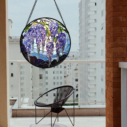 Stained Glass Window Hanging, Purple Wisteria Flowers Suncatcher for Doors Window Home Plant Sun Catchers Decoration Mother's Day Birthday Gifts for Women, Men, and Mom 6.3x6.3 in