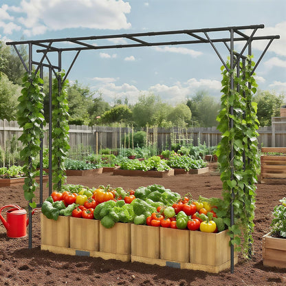 Flat Top Garden Arch Arbor Trellis, 11.81FT x 9.02FT Metal Pergola for Climbing Plants, Galvanized Steel Pipe with Plastic Coating, Decorations Pergola for Garden, Backyard, Lawn(Black)