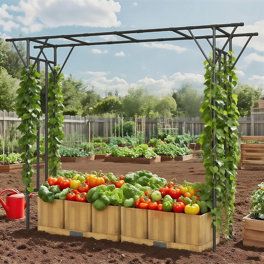 Flat Top Garden Arch Arbor Trellis, 11.81FT x 9.02FT Metal Pergola for Climbing Plants, Galvanized Steel Pipe with Plastic Coating, Decorations Pergola for Garden, Backyard, Lawn(Black)