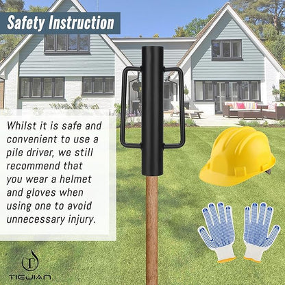 Fence Post Driver T Post Pounder with Handle 14 LB, Heavy Duty Hand Post Rammer for Wooden Posts/U-Channels/Fence Posts, 16 Inch Post Hole Digger (Black)