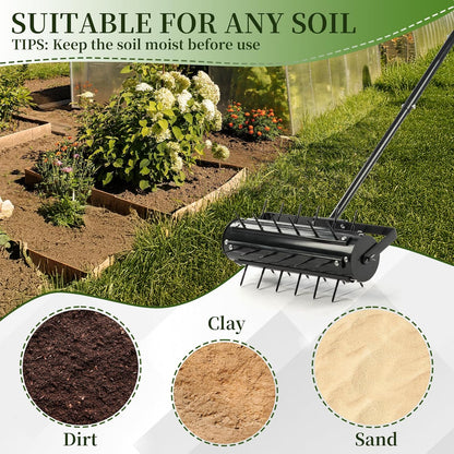 VINGLI Rolling Lawn Aerator with T-Shaped Handle, 17 inch Manual Aerator Tool, Lawn Aerator Spike Tool with 36 Spikes for Garden Yard Soil Health Maintaining, Black