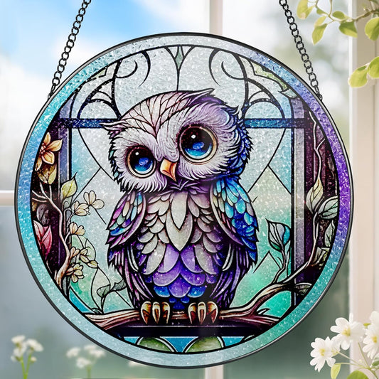 8 Inch Stained Glass Suncatcher Ornament, DOUHASU Owl Sun Catchers Indoor Window, Stained Glass