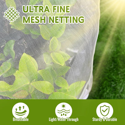 2 Pack Fruit Tree Netting Bags with Zipper and Drawstring, Ultra Fine Mesh Garden Netting Plant Cover, Bird Netting for Blueberry Bushes, Fruit Vegetable Trees, Flowers (White, 10 x 10 ft)