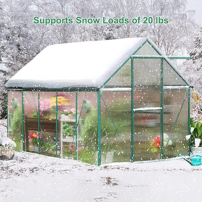 Polycarbonate Greenhouse Kit, 10x6 FT Heavy Duty Outdoors Durable Green House with Double Vent Window Lockable Door, Twin-Wall Panels, Walk in Green Houses for Backyard Outside Garden