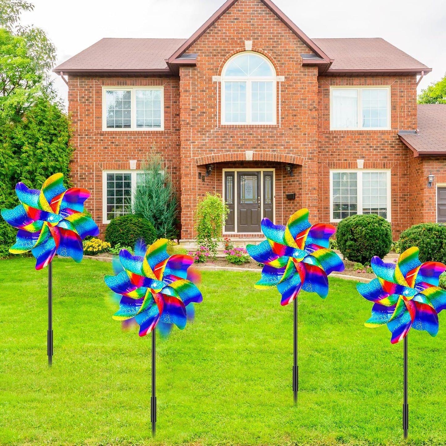 10 Packs Rainbow Pinwheels Outdoor Wind Spinners Pin Wheel Windmills Sparkly Gradient Scare Birds Animal Away Wheel Spinners Yards Garden Decor