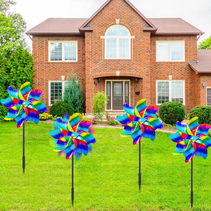 10 Packs Rainbow Pinwheels Outdoor Wind Spinners Pin Wheel Windmills Sparkly Gradient Scare Birds Animal Away Wheel Spinners Yards Garden Decor