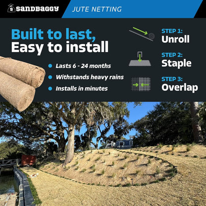 Sandbaggy Jute Netting Roll, 4 ft x 225ft - Biodegradable Erosion Control Blanket for Slopes, Hills & Drainage, Eco-Friendly, Durable Soil Stabilizer, Contractor-Approved for Landscaping (2 Rolls)