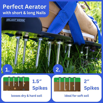 Lawn Aerator with Adjustable Straps - for Lawn Aeration or as Screed Shoes - Lawn Aerator Shoes as Perfect Aerator Lawn Tool - incl. Two Nail Lengths - Lawn dethatcher - epoxy Shoes