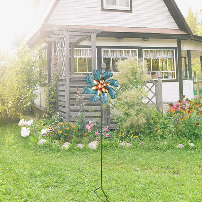 MUMTOP Wind Spinners 45.7 Inch Cyan Kinetic Sculpture Metal Windmill for Patio Lawn Outdoor Yard Garden