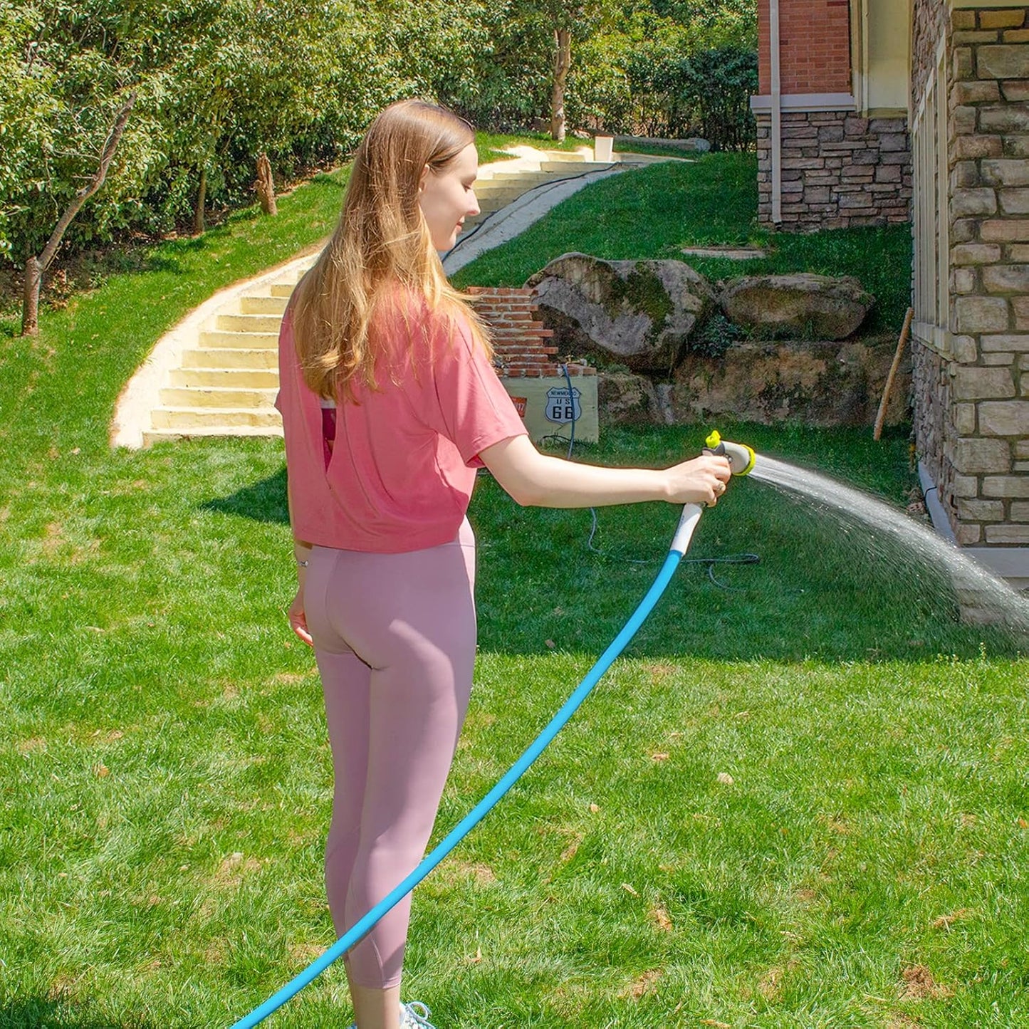 Fevone 25 ft x 5/8" Heavy Duty Garden Hose, Drinking Water Safe, Flexible & Kink-Free Hybrid Polymer Water Hose, Lightweight Outdoor Hose with 3/4" Solid Aluminum Fittings