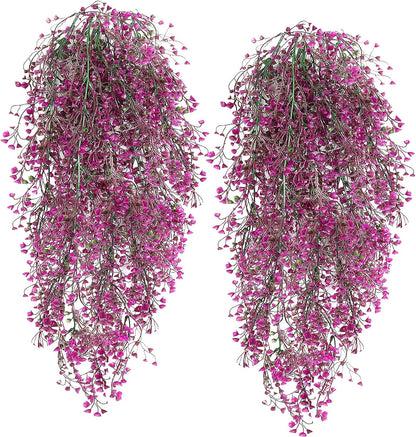 RECUTMS Artificial Hanging Plants Fake Hanging Vines Boston Fern Greenery Hanging Wall Plants for Home Room Garden Wedding Outside Decoration (Fuchsia 4P)