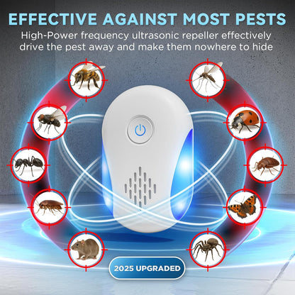 [2025 Upgraded] Ultrasonic Insect & Pest Indoor Repeller, Electronic Plug-in Control Repellent for Roach, Mouse, Rodent, Bugs, Mosquito, Mice, Ant, Spider, 2 Mode Switching (6 Pack)