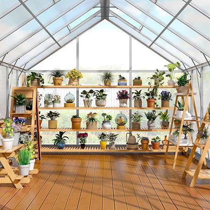 YITAHOME 10x12FT Polycarbonate Greenhouse for Outdoors, Large Heavy Duty Aluminum Greenhouses with Sliding Doors and Vent Window, Walk-in Greenhouse for Garden Backyard, Simple Setup, Silver