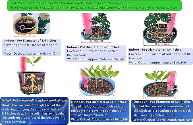 Plant Watering Reservoir, Suitable for Everyday and Holiday use, Automatic drip Irrigation with microadjuster Switch for Indoor and Outdoor，Large and Small Plants (Pack of 6)