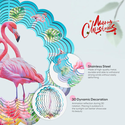 Metal Wind Spinner Outdoor Garden Decoration Laser Cutting Hanging Mandala Kinetic Wind Spinners 12 Inches Stainless Steel Outdoor Decorations for Patio (Flamingo)