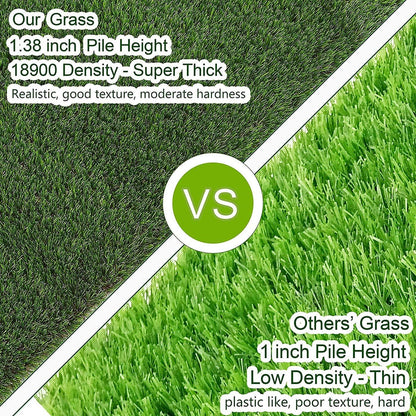 Artificial Grass Turf 13FTX30FT, 1.38" Pile Height Realistic Synthetic Grass, Indoor Outdoor Pet Faux Grass Astro Rug Carpet for Garden Backyard Patio Balcony