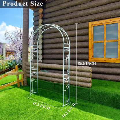 White Wedding Arch Garden Arbor Curved Metal Archway with Elegant Curve for Climbing Plants Roses Vines Garden Lawn Backyard Patio Wedding Outdoor Ceremony